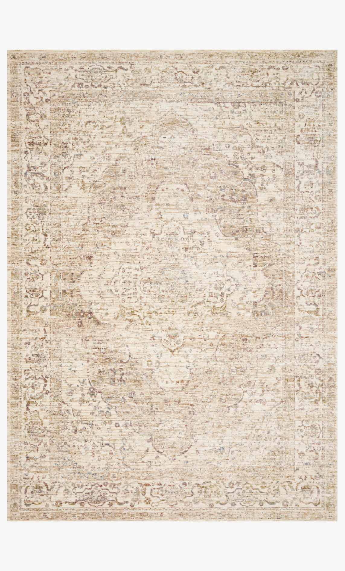 Ivory and berry traditional power-loomed rug with distressed medallion pattern