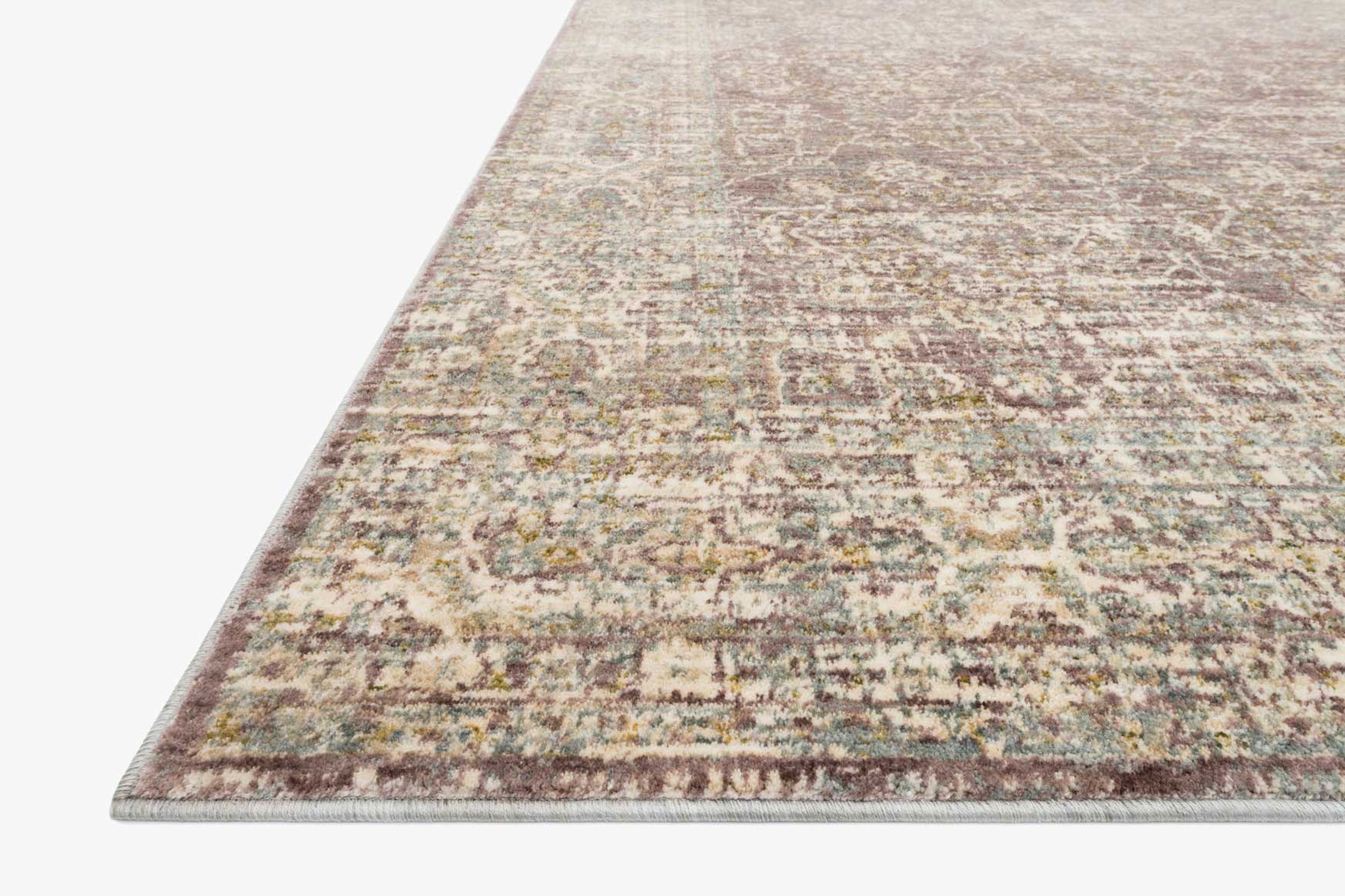 Power-loomed area rug, lilac-beige distressed design with serged border edge