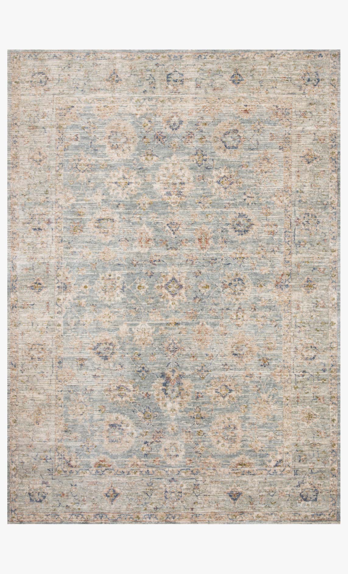 Traditional power-loomed rug, light blue and cream with ornate geometric pattern