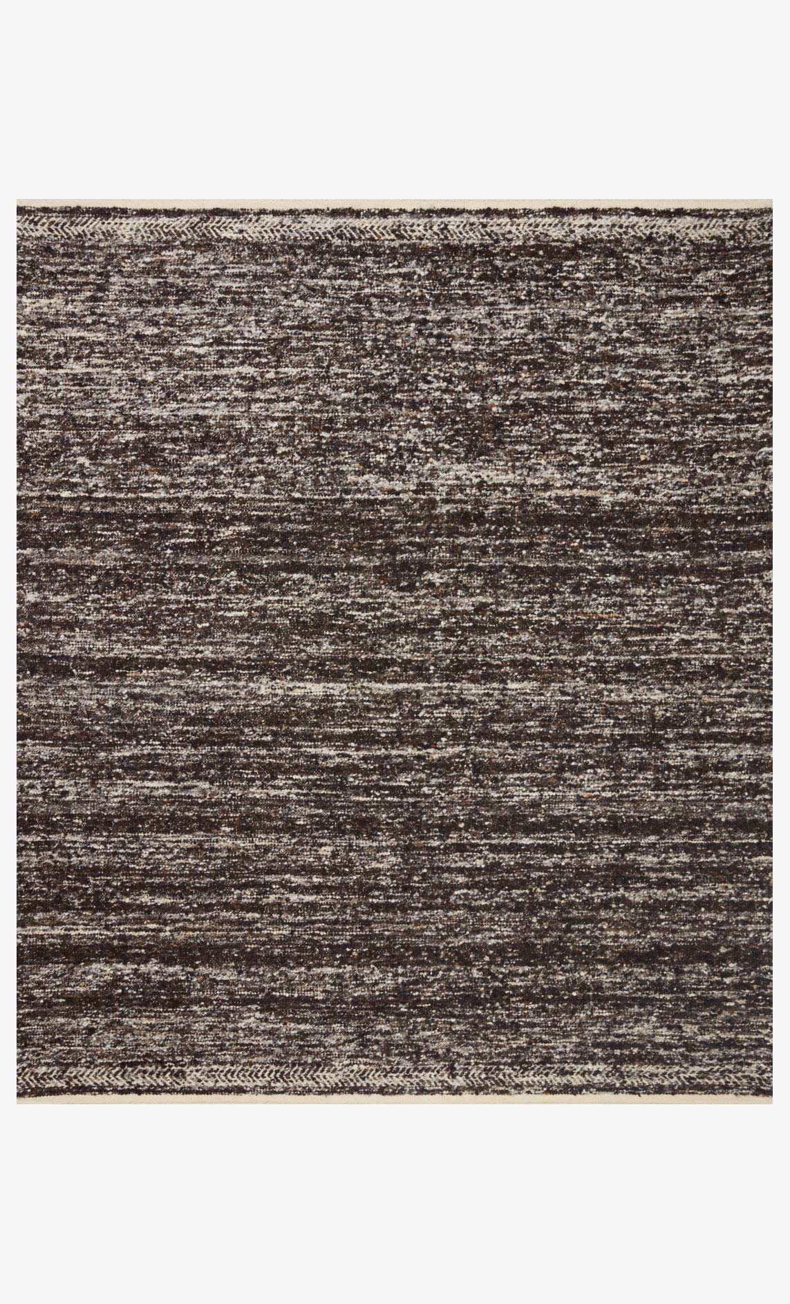 Contemporary handwoven rug with mocha and ivory speckled pattern, flat weave border