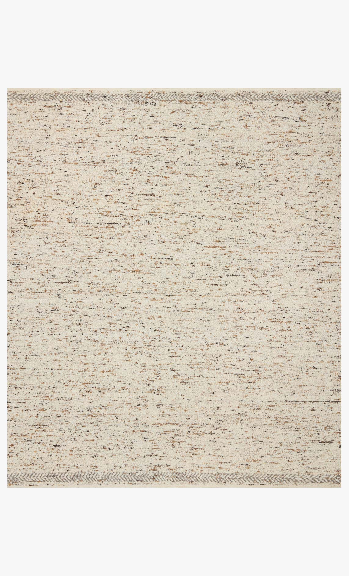 Hand-woven area rug in beige pebble with speckled stone pattern, square design