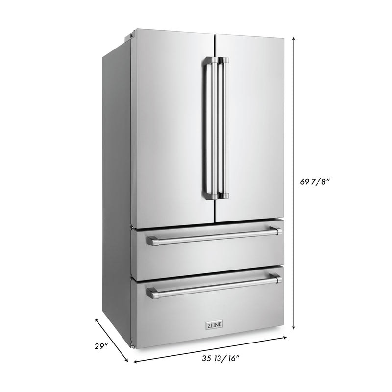 ZLINE 36-Inch 22.5 cu. ft Freestanding French Door Refrigerator with Ice Maker and Water Filter in Fingerprint Resistant Stainless Steel (RFM-WF-36)