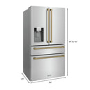 ZLINE Autograph Edition 4-Piece Appliance Package - 48-Inch Stainless Steel Gas Range, Refrigerator with Water Dispenser, Wall Mounted Range Hood, & 24-Inch Tall Tub Dishwasher in White Matte and Champagne Bronze Accents (4AKPR-SGRWMRHDWM48-CB)