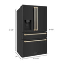 ZLINE Autograph Edition 4-Piece Appliance Package - 48-Inch Gas Range, Refrigerator with Water Dispenser, Wall Mounted Range Hood, & 24-Inch Tall Tub Dishwasher in Black Stainless Steel with Gold Trim (4KAPR-SGRBRHDWV48-G)