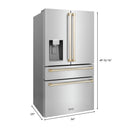 ZLINE Autograph Edition 4-Piece Appliance Package - 48-Inch Stainless Steel Gas Range, Refrigerator with Water Dispenser, Wall Mounted Range Hood, & 24-Inch Tall Tub Dishwasher in White Matte and Gold Accents (4AKPR-SGRWMRHDWM48-G)