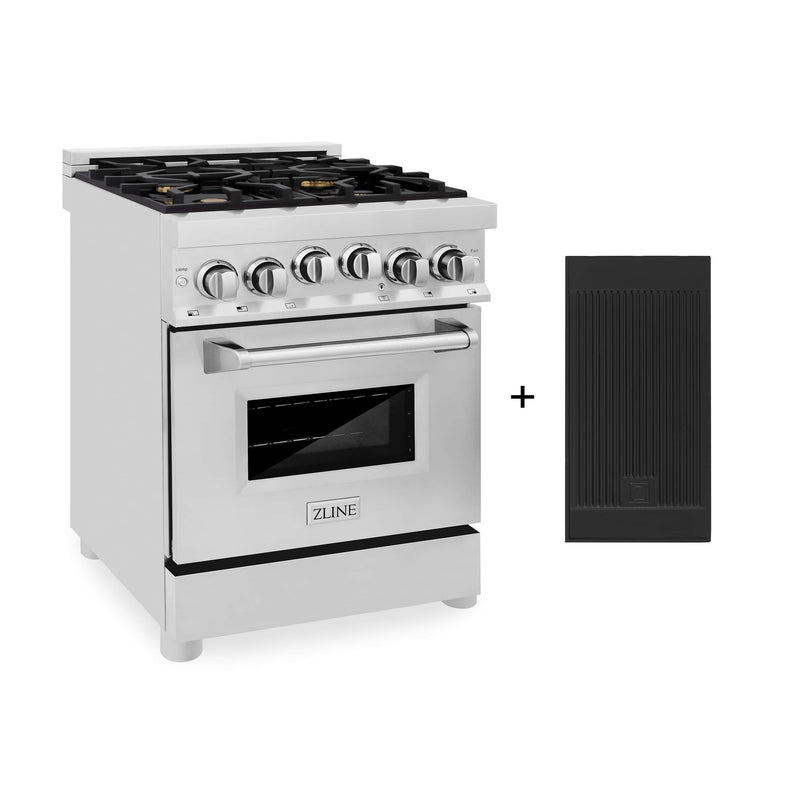 ZLINE 24-Inch Gas Range with 2.8 cu. ft. Gas Oven and Gas Cooktop with Griddle and Brass Burners in Stainless Steel (RG-BR-GR-24)