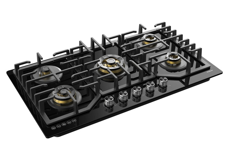 ROBAM 36-Inch 5-Burner Gas Cooktop with Brass Burners in Black (ROBAM-ZG9500B)