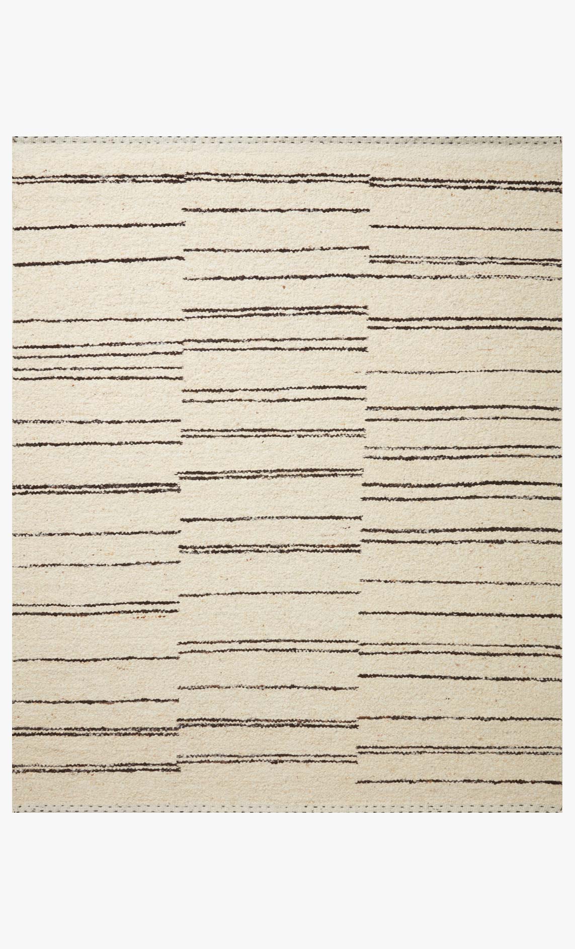 Hand-woven area rug with natural cream and charcoal horizontal stripe pattern