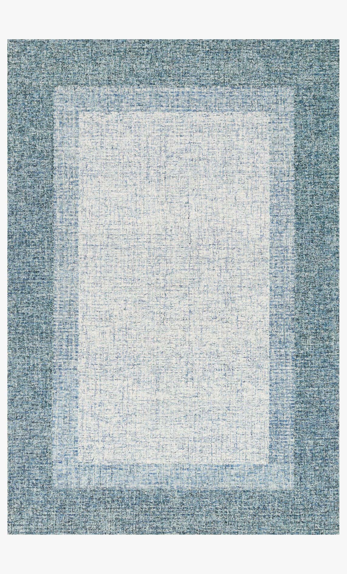 Hand-tufted rug with aqua border and light center pattern