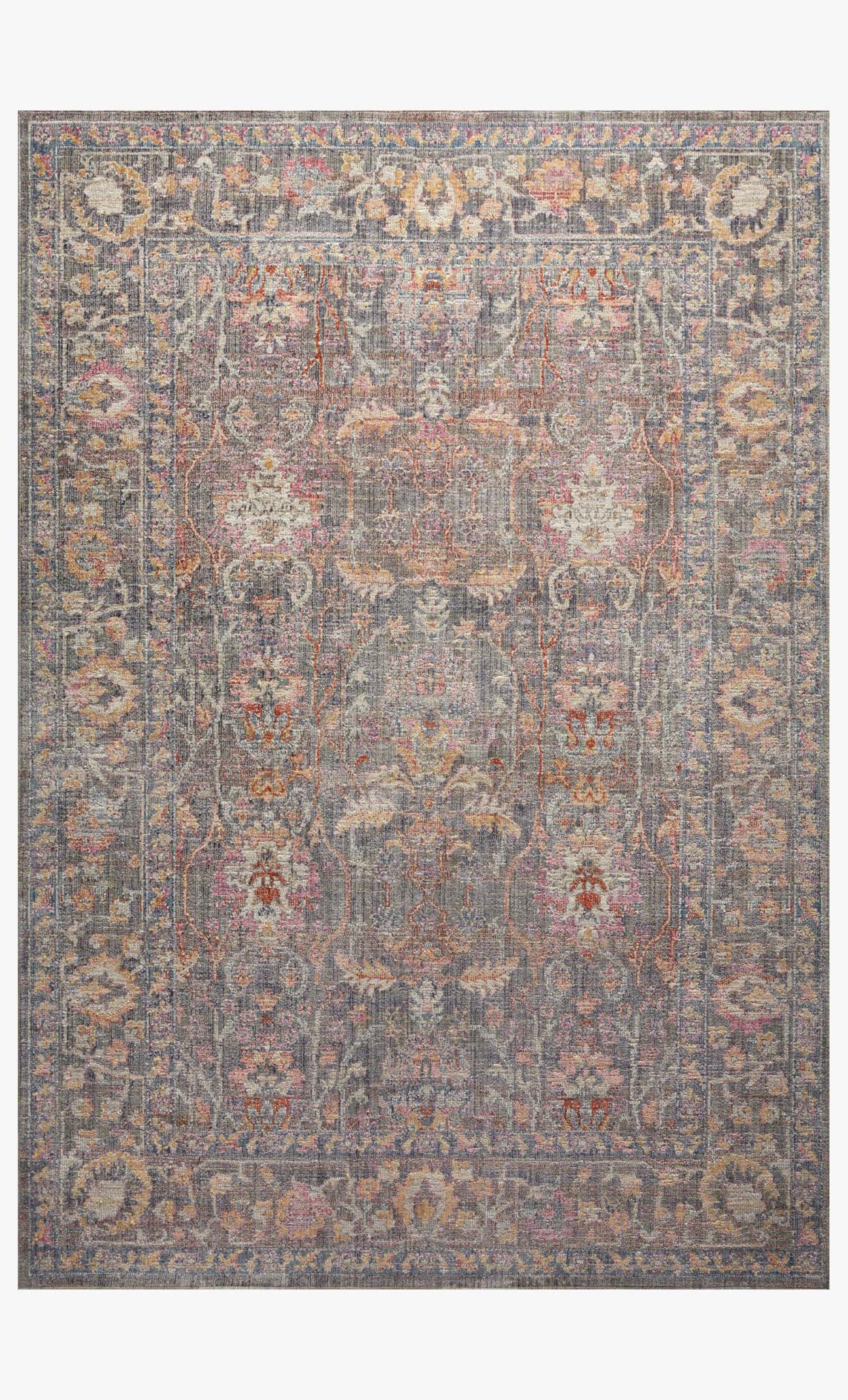 Stone-toned traditional power-loomed rug with multicolor vintage motif