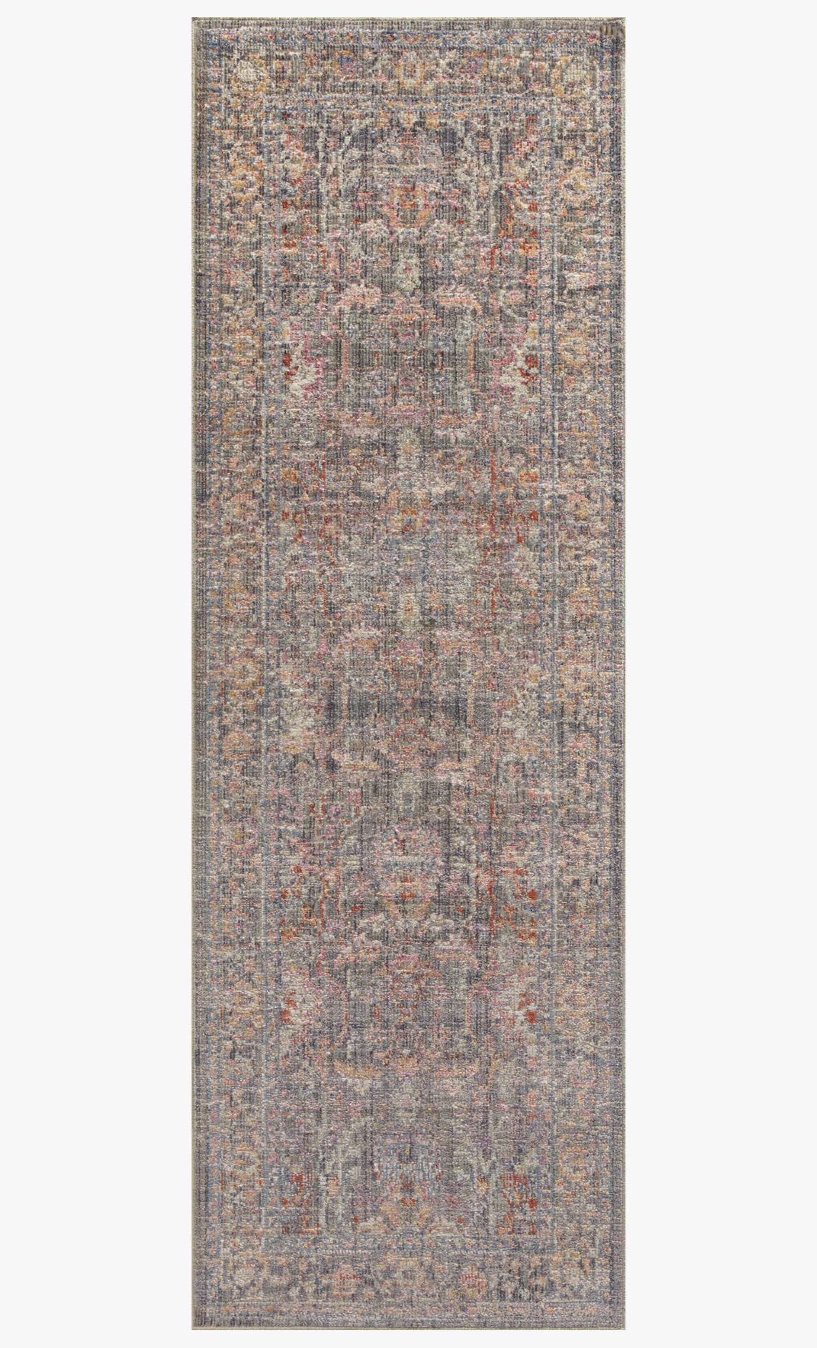 Traditional power-loomed rectangular rug with multicolor medallion-like pattern in stone