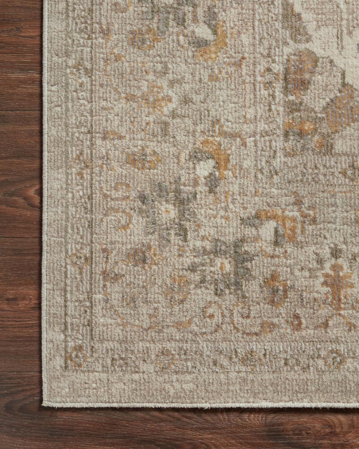 Ivory and natural rug texture close-up with distressed pattern on woven pile