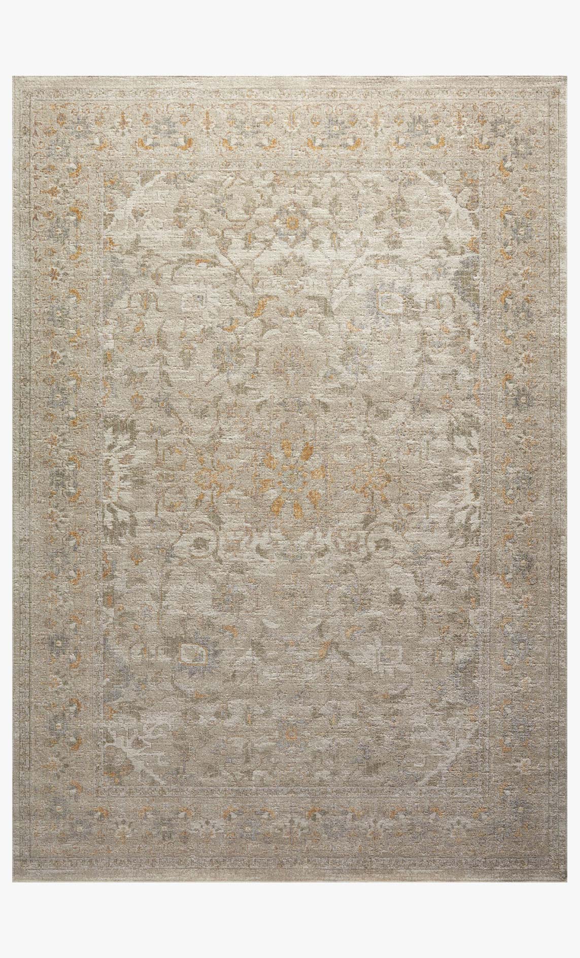 Traditional ivory rug with ornate beige pattern, power-loomed flat weave