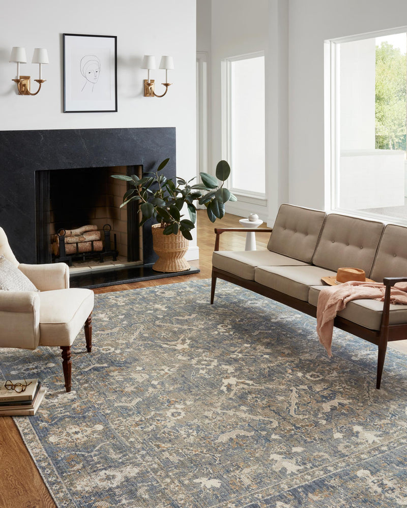 Chris Loves Julia x Loloi - Rosemarie Collection - Traditional Power Loomed Rug in Sand & Lagoon (ROE-03)