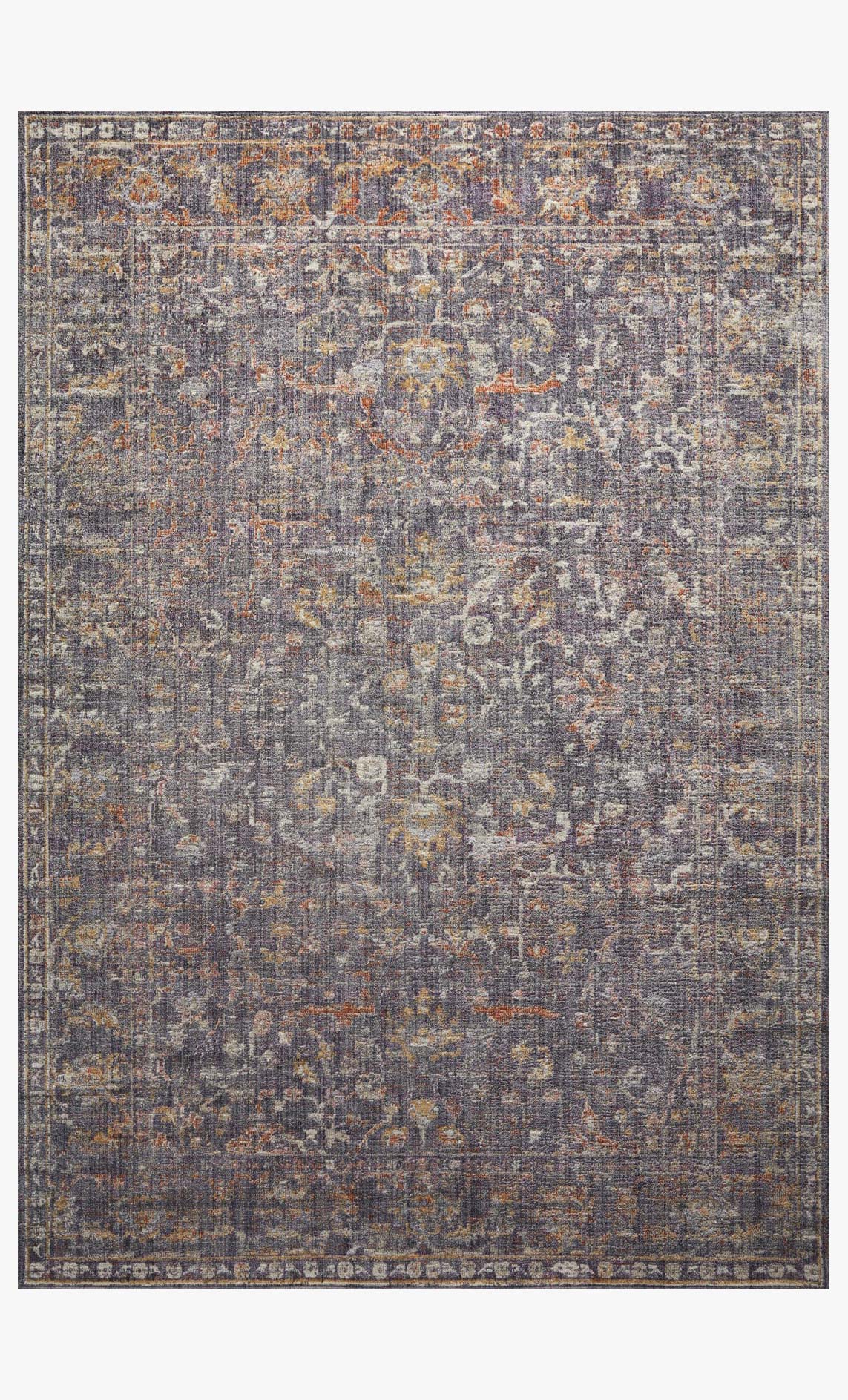 Traditional power-loomed rug with abstract distressed pattern, graphite, rectangular.
