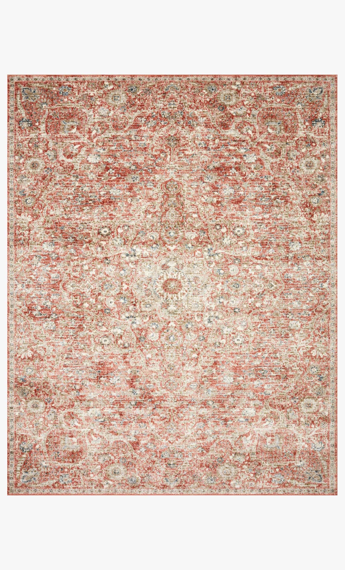 Rust and beige traditional area rug with ornate medallion pattern