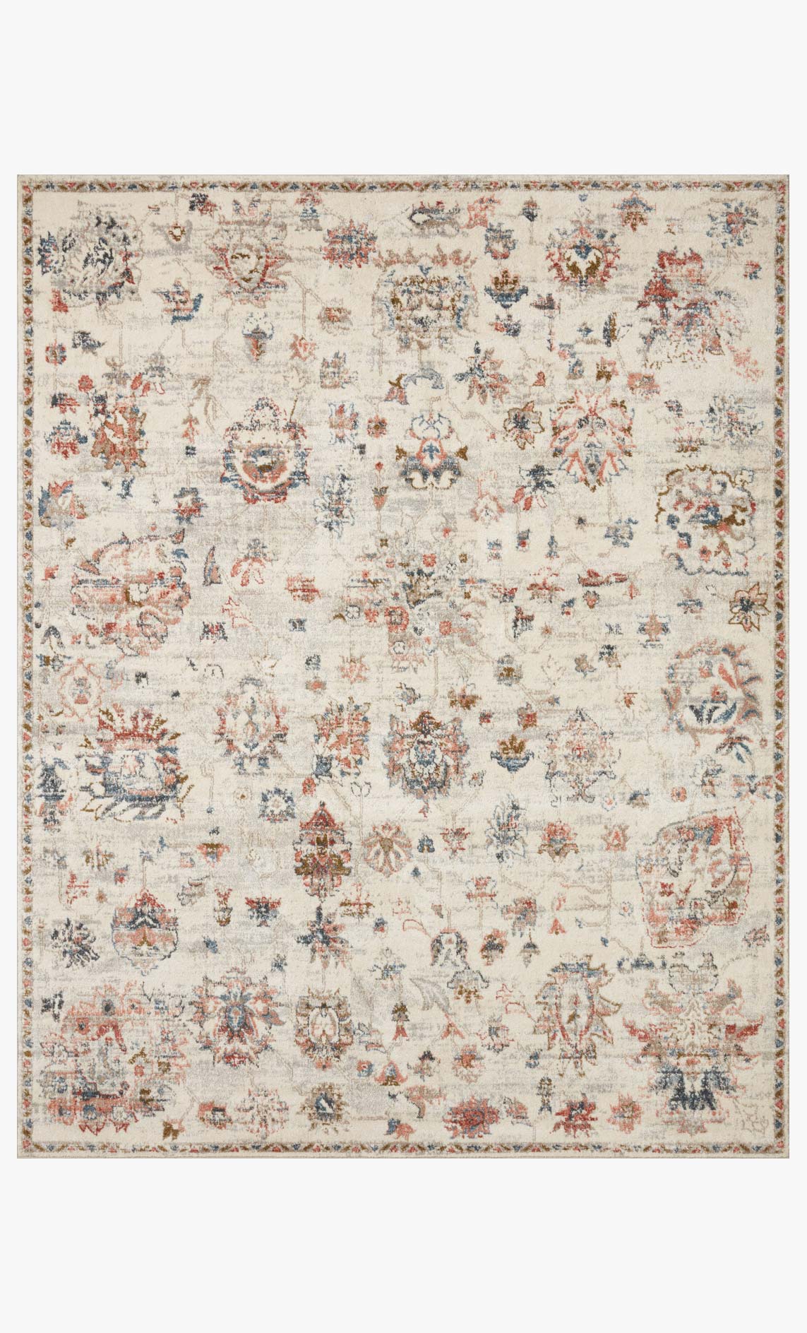 Ivory traditional power-loomed rug with multicolor ornate medallion pattern