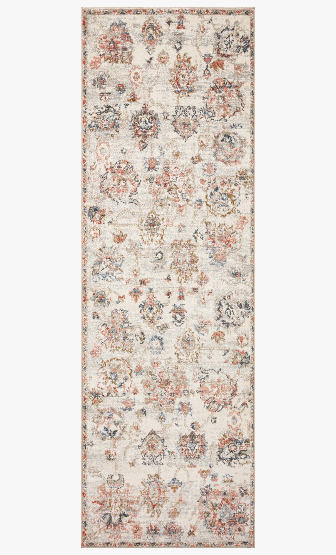 Ivory traditional power-loomed rug with dense multicolor pattern and border detail