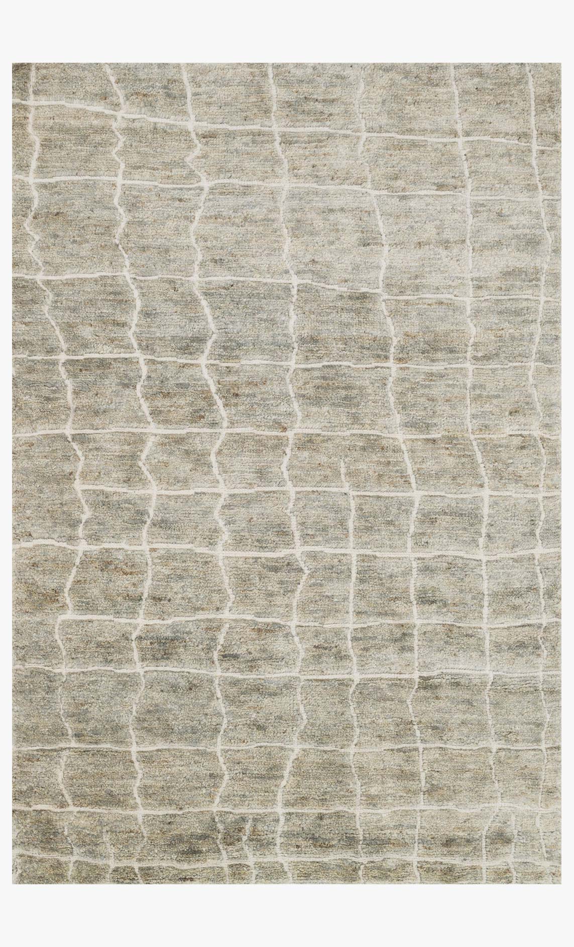 Transitional hand-knotted rug, light birch/gray geometric grid pattern
