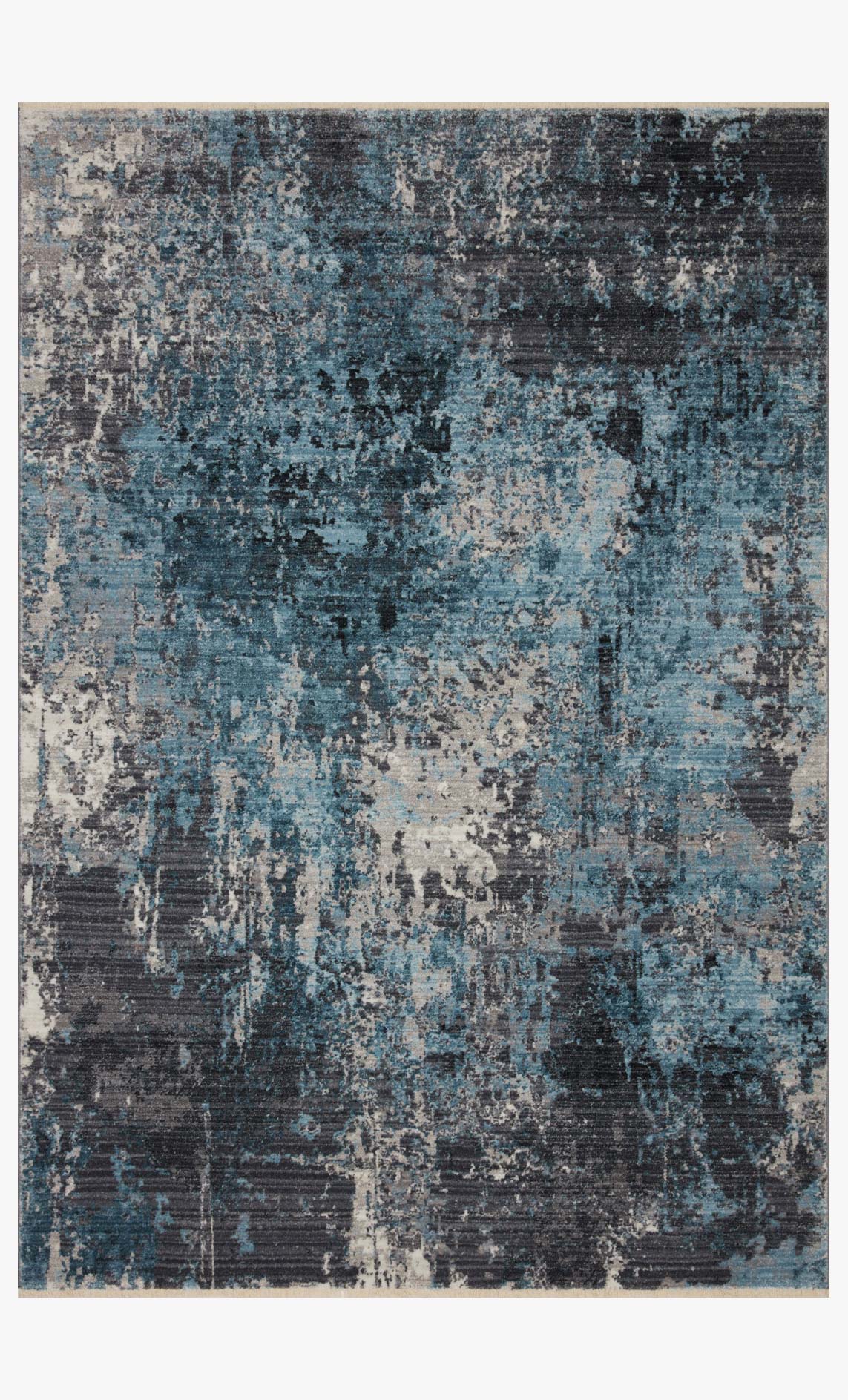 Charcoal-and-sky abstract power-loomed rug with distressed, textured pattern
