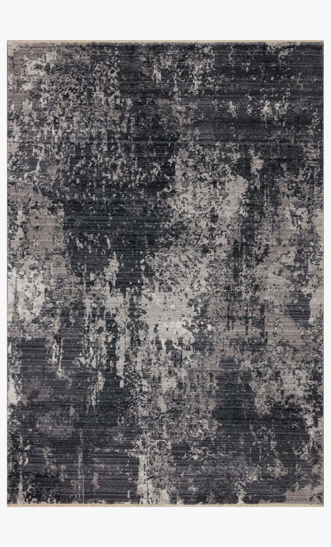 Charcoal and silver abstract distressed power-loomed rug with textured pattern