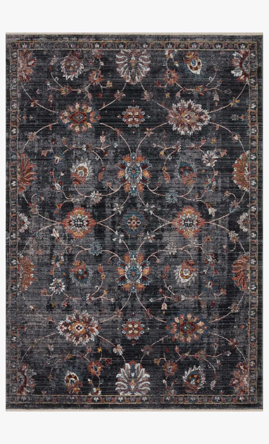 Charcoal transitional power-loomed rug with ornate medallion and floral pattern, multicolor