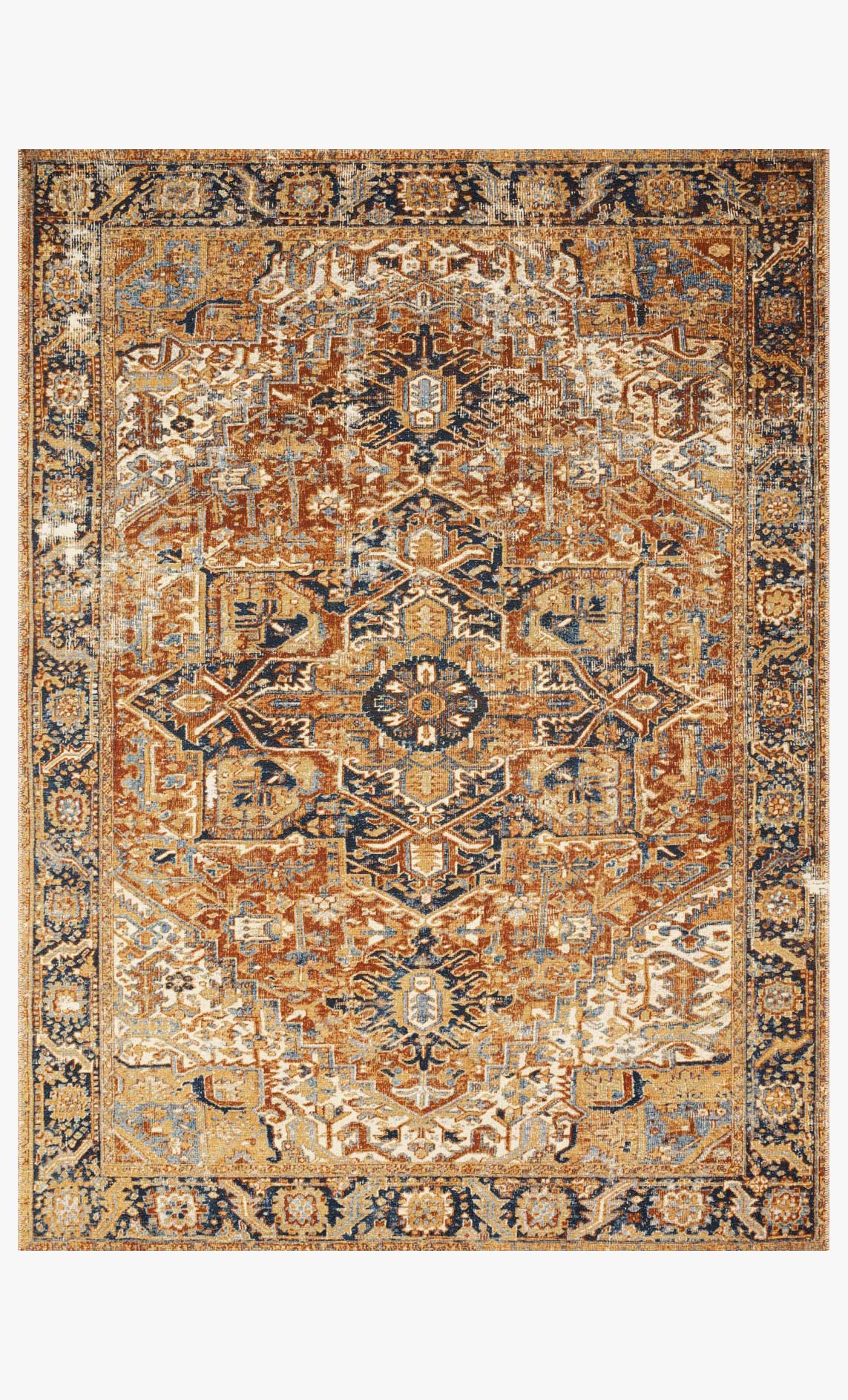 Red and navy traditional power-loomed rug with ornate medallion pattern