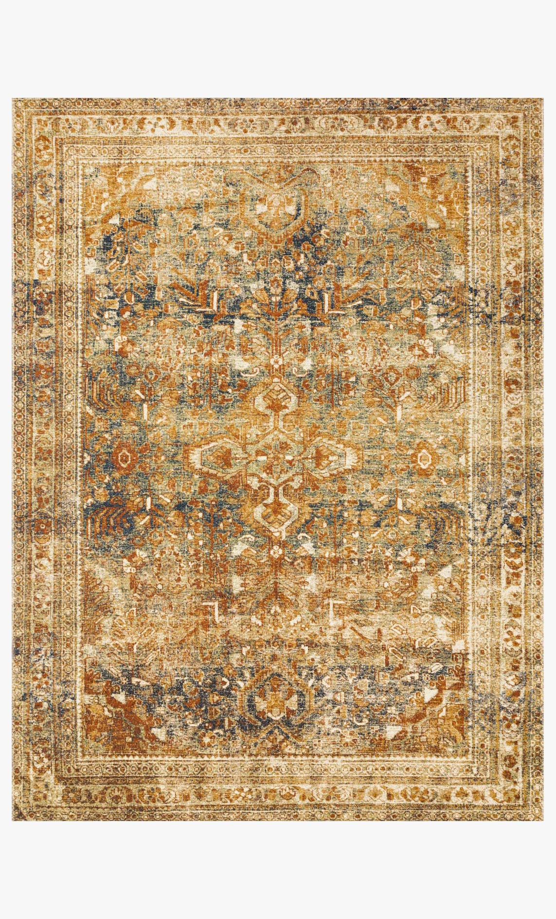 Lagoon and spice traditional power-loomed area rug with ornate border pattern
