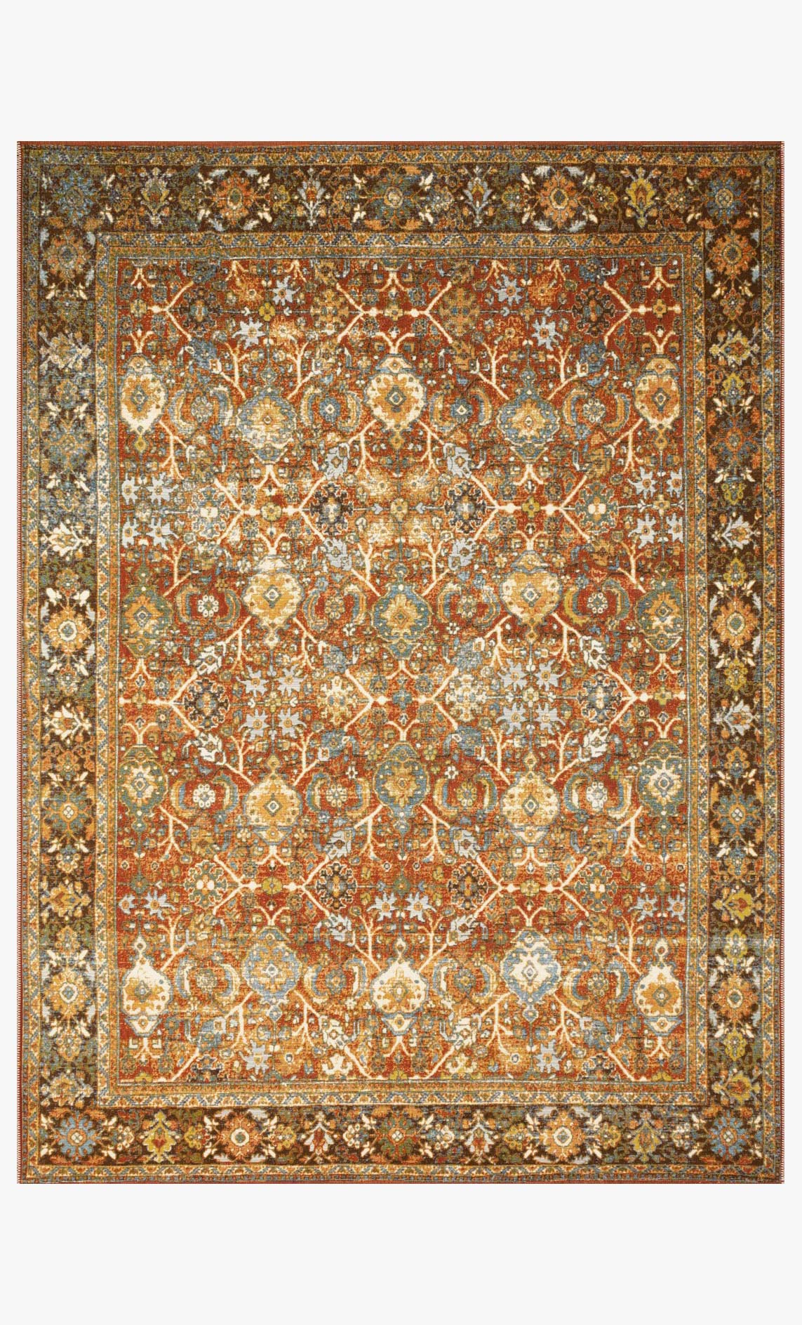 Red traditional power-loomed rug with ornate medallion pattern and border, SEB-06