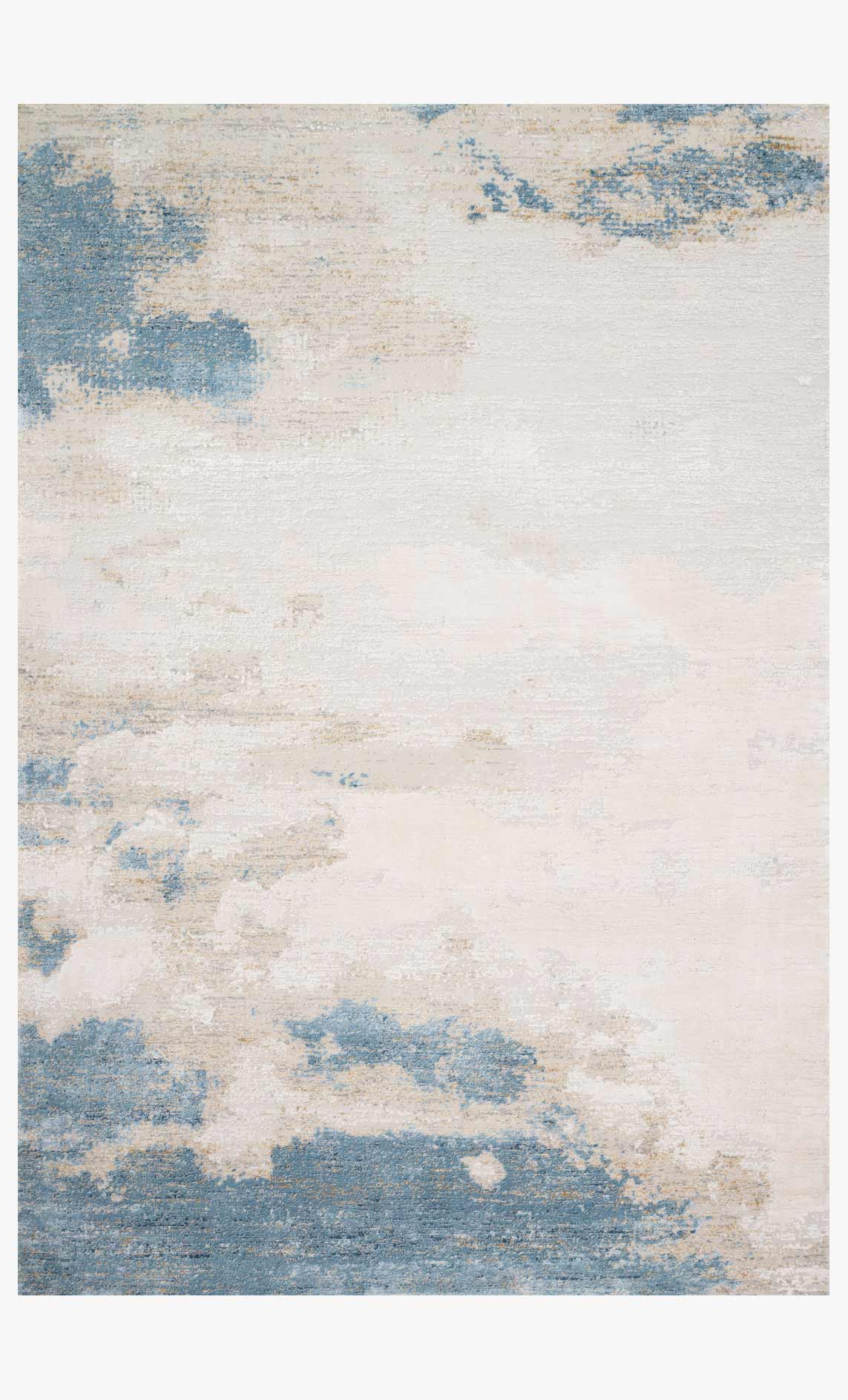 Contemporary power-loomed rug with sand-and-ocean abstract distressed pattern and border look