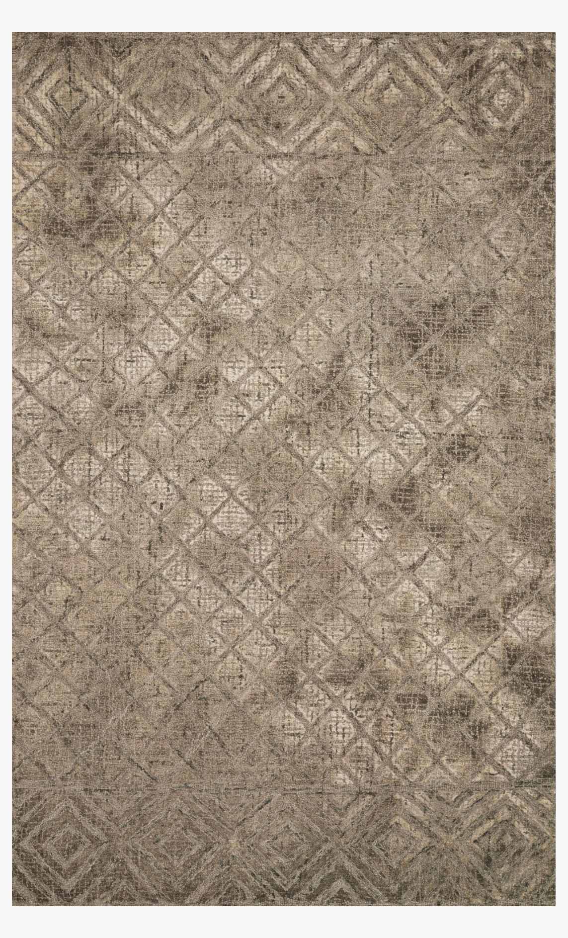 Contemporary hooked rug with geometric diamond pattern, mocha beige