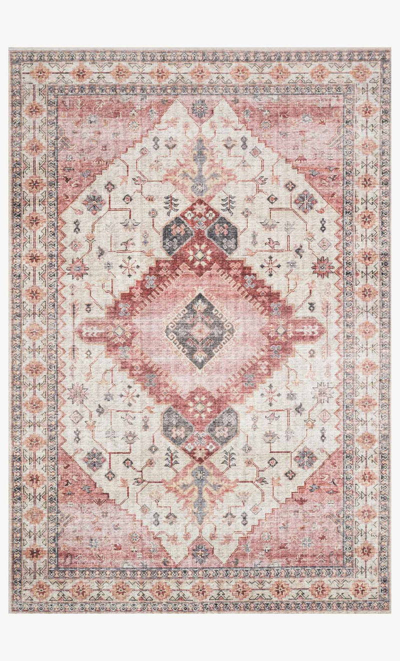 Loloi II Skye Collection - Traditional Power Loomed Oval Rug in Ivory & Berry (SKY-02)