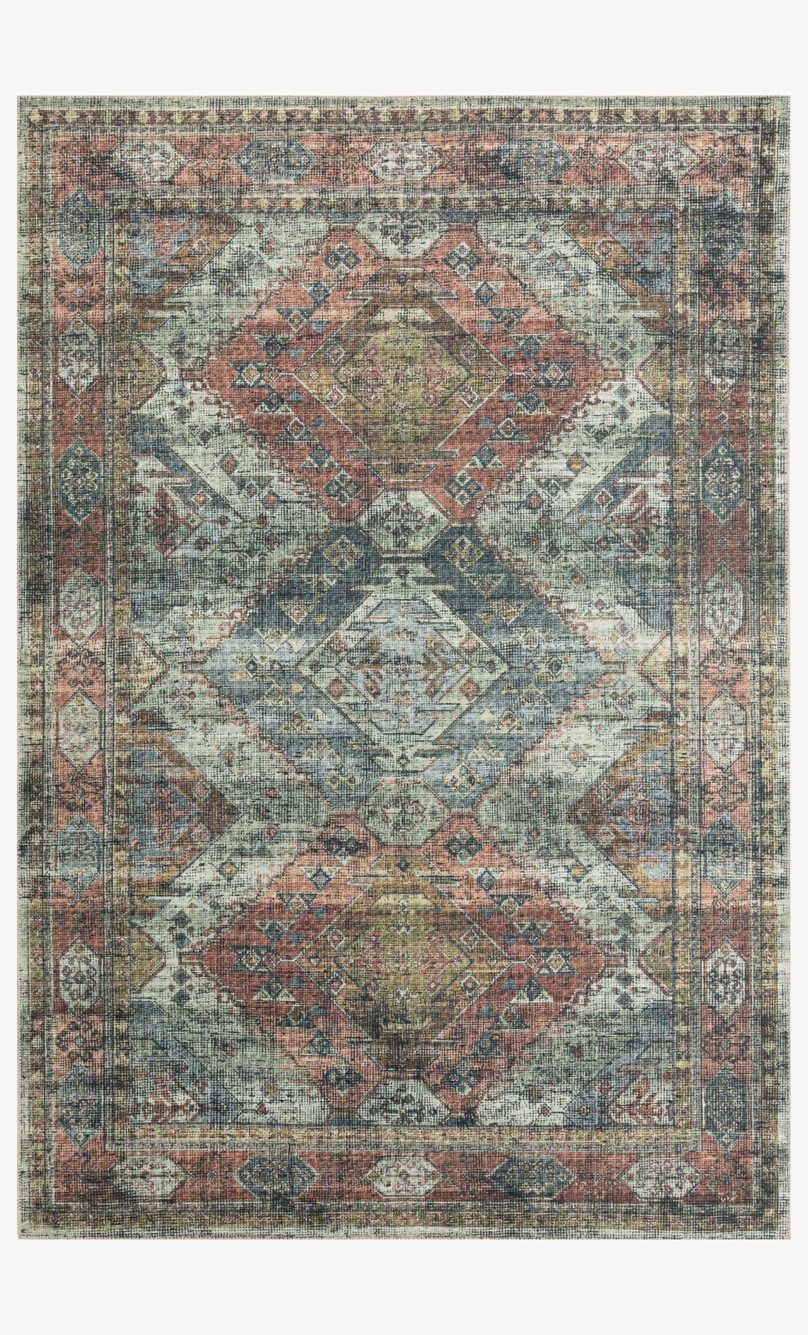 Apricot and mist traditional power-loomed rug with faded geometric medallion pattern