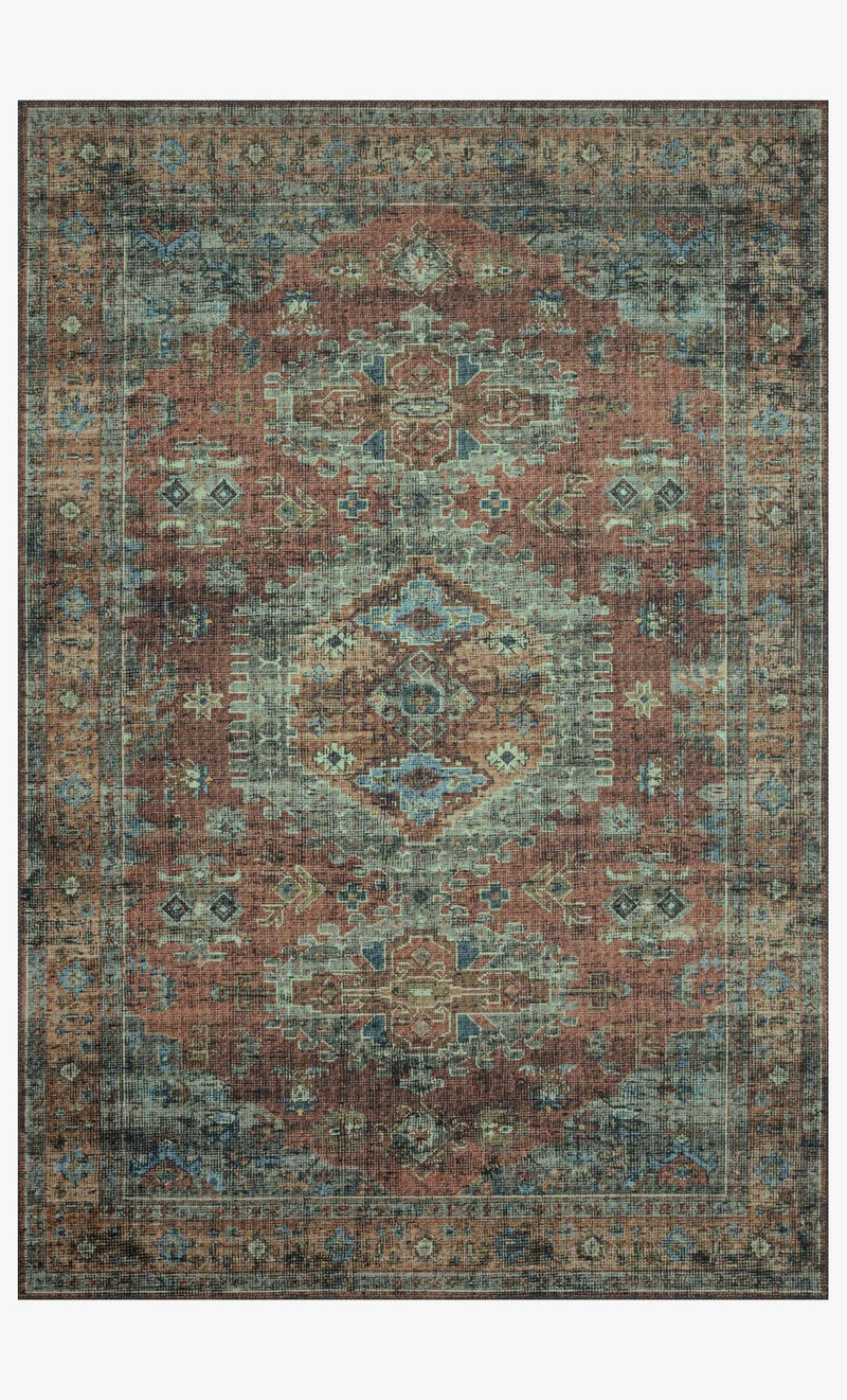 Loloi II Skye Collection - Traditional Power Loomed Rug in Terracotta & Sky (SKY-07)