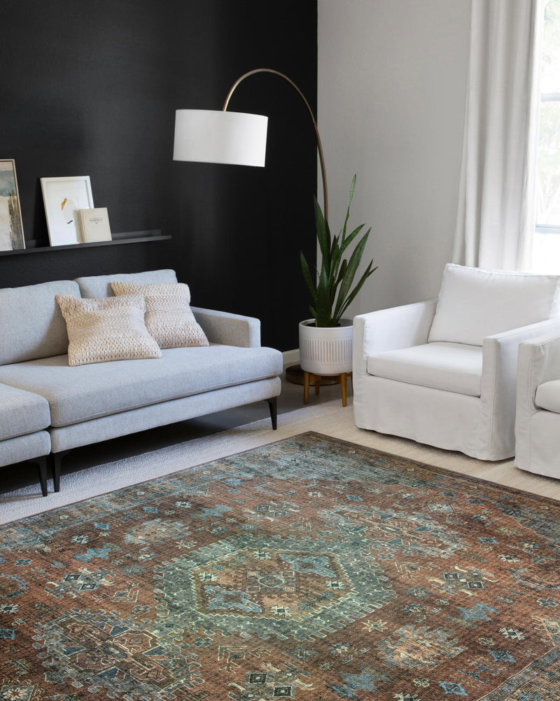 Loloi II Skye Collection - Traditional Power Loomed Rug in Terracotta & Sky (SKY-07)