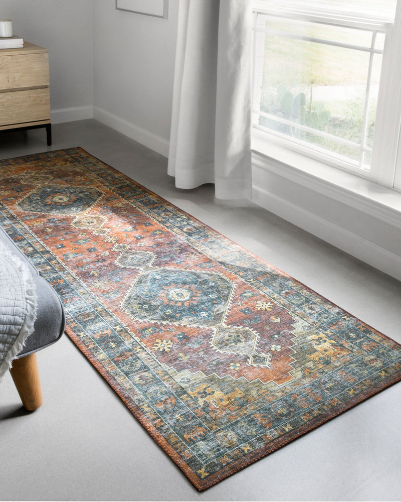 Loloi II Skye Collection - Traditional Power Loomed Rug in Rust & Blue (SKY-11)