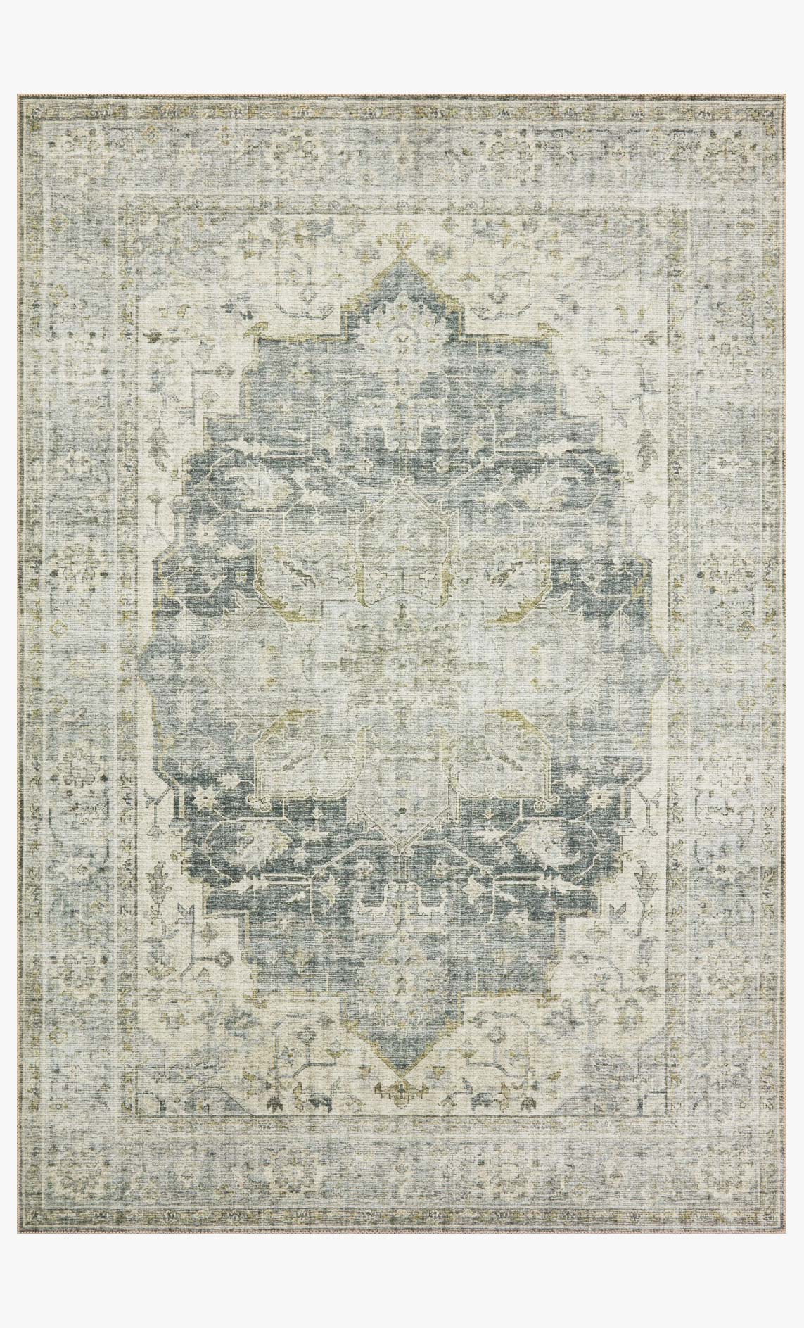 Charcoal and dove traditional power-loomed rug with ornate central medallion pattern