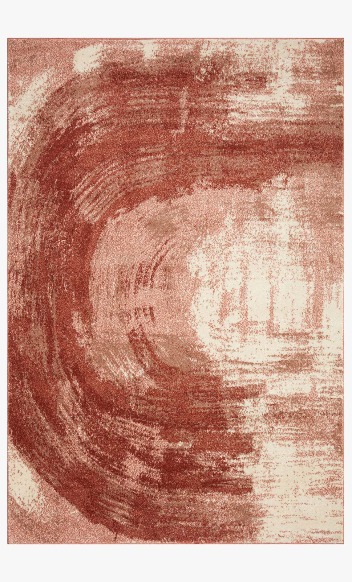 Rose and spice abstract area rug with swirl texture, rectangular shape