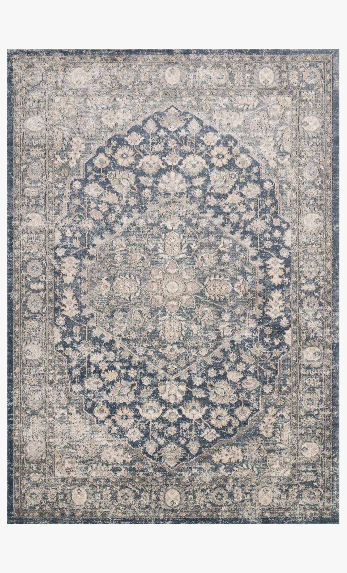 Loloi II Teagan Collection power loomed rug in denim and mist with ornate medallion pattern