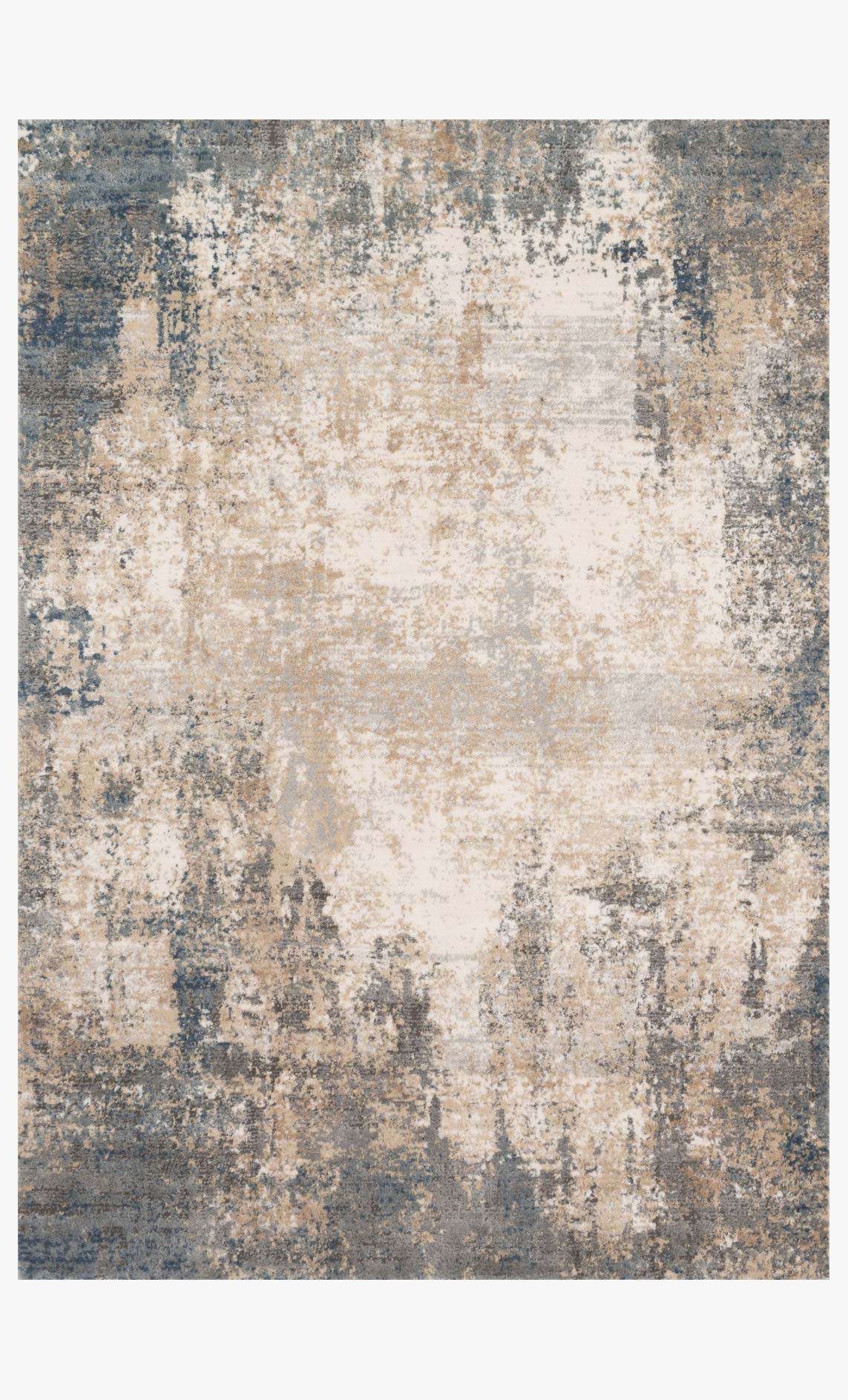 Ivory and mist power-loomed area rug with distressed abstract pattern, blue-gray accents.