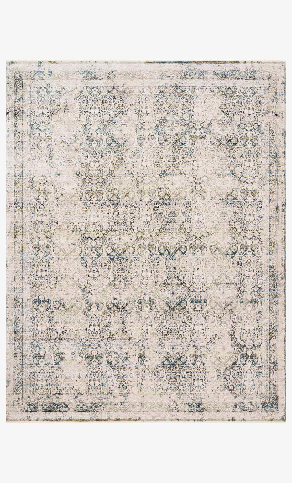 Traditional power-loomed rug with beige ground and blue ornate medallion pattern