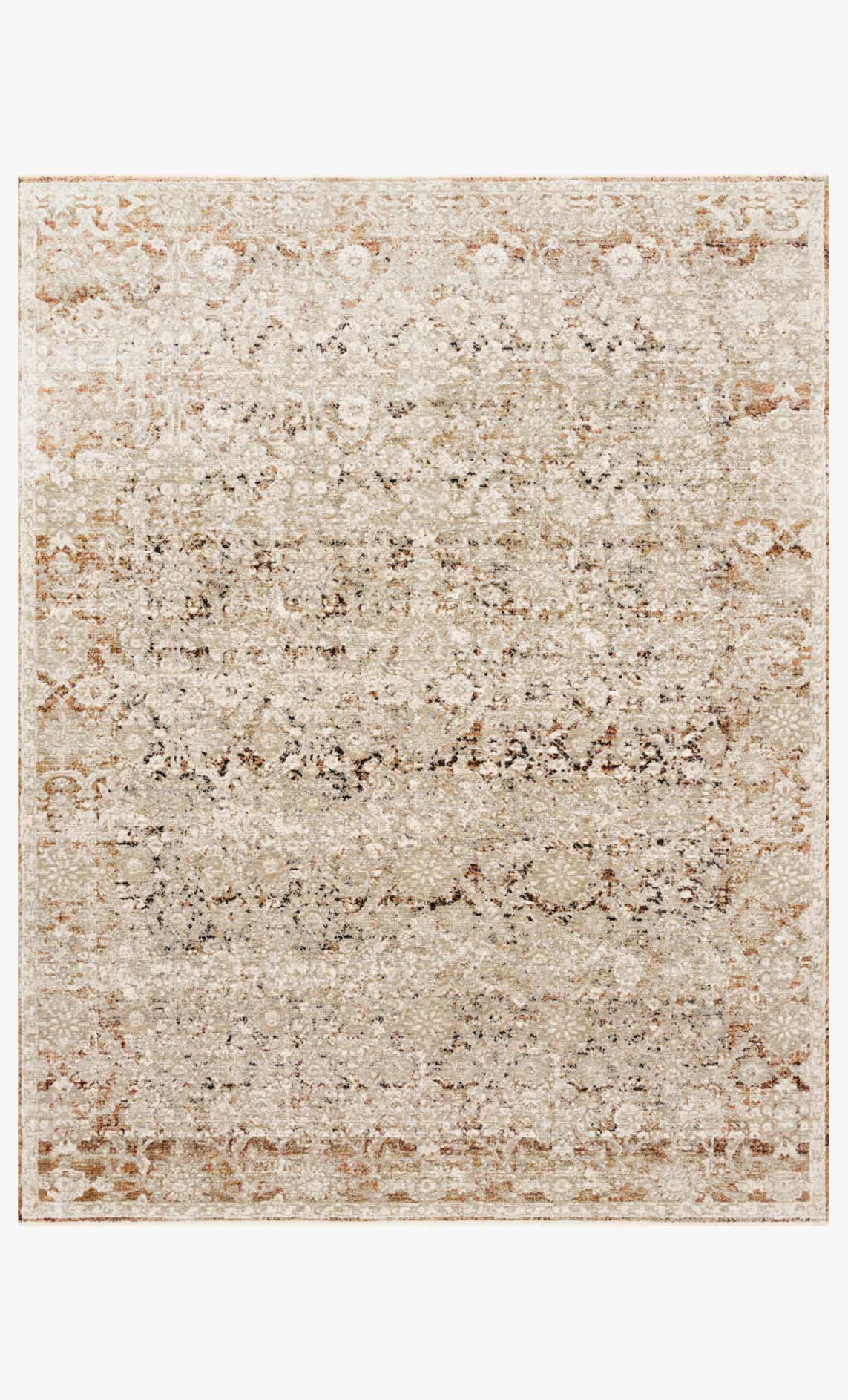 Natural and rust abstract distressed power-loomed rug with border, square