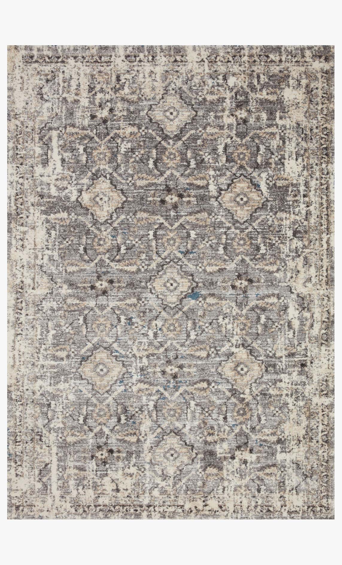 Natural and grey power-loomed rug with distressed geometric medallion pattern