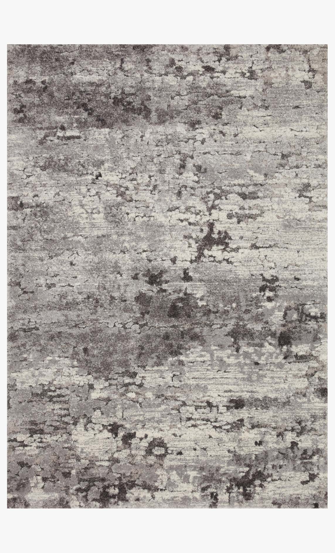 Charcoal and grey power-loomed rug with abstract distressed pattern, rectangular.