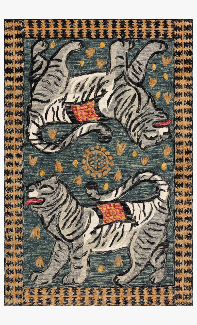 Justina Blakeney x Loloi Tigress Collection - Contemporary Hooked Rug in Teal & Grey (TIG-01)