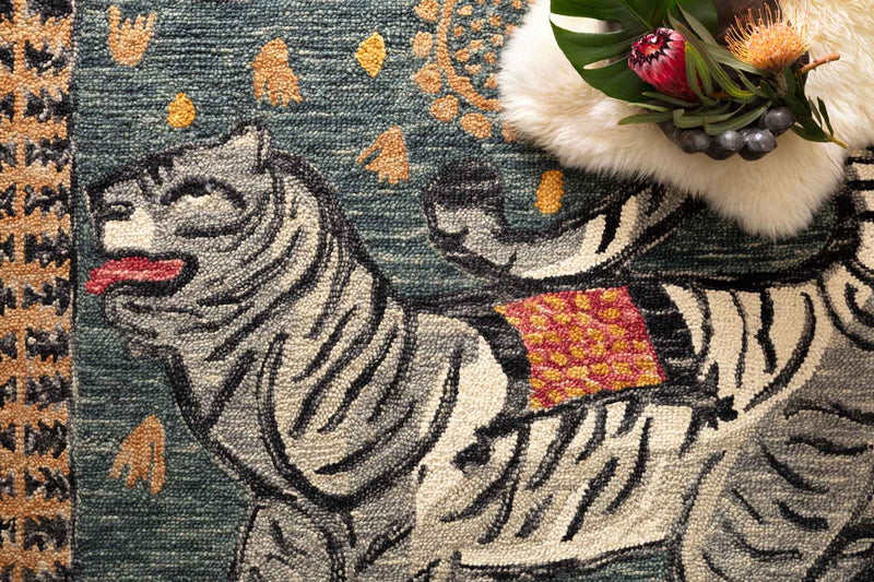 Justina Blakeney x Loloi Tigress Collection - Contemporary Hooked Rug in Teal & Grey (TIG-01)