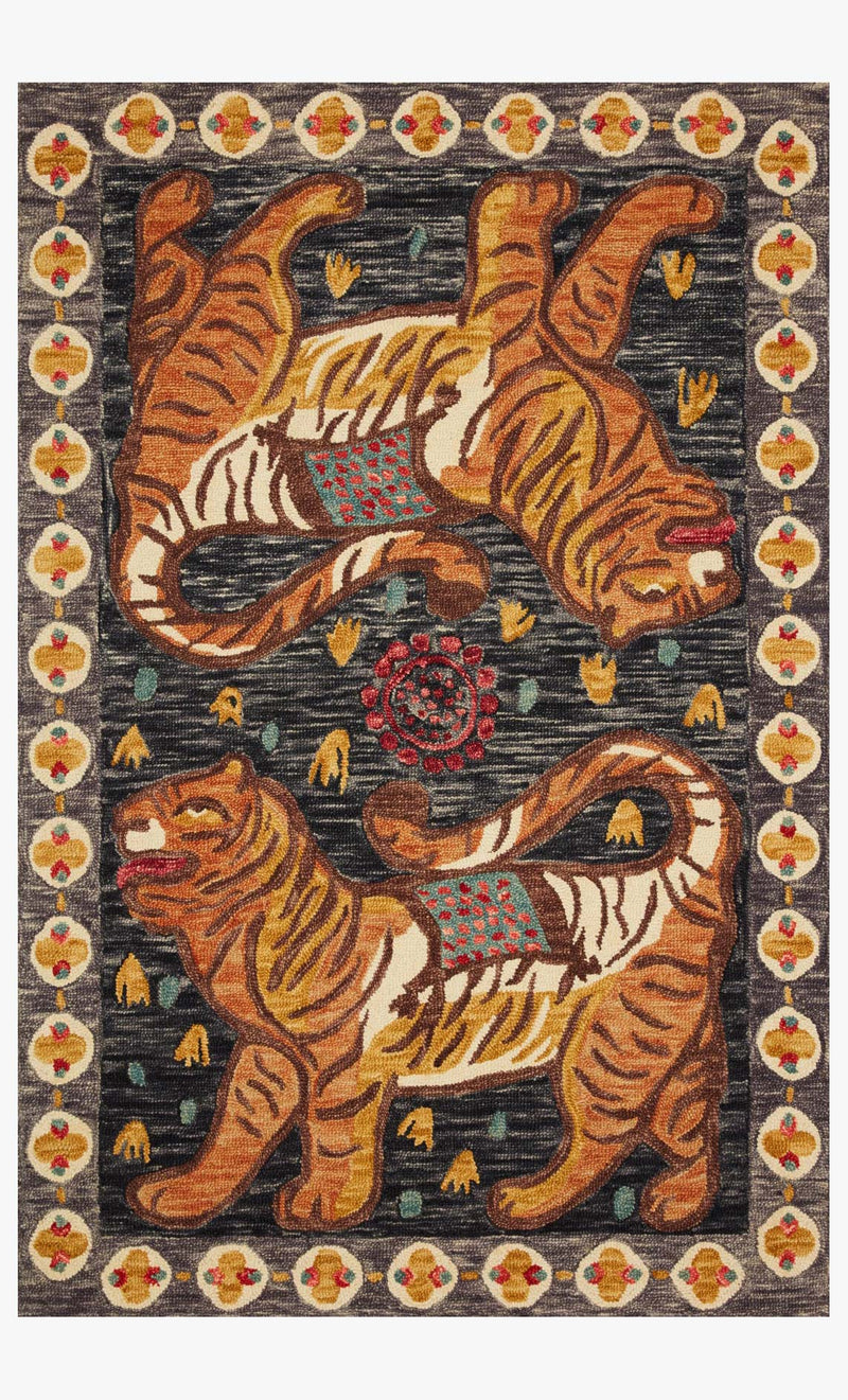 Justina Blakeney x Loloi Tigress Collection - Contemporary Hooked Rug in Charcoal & Tangerine (TIG-02)