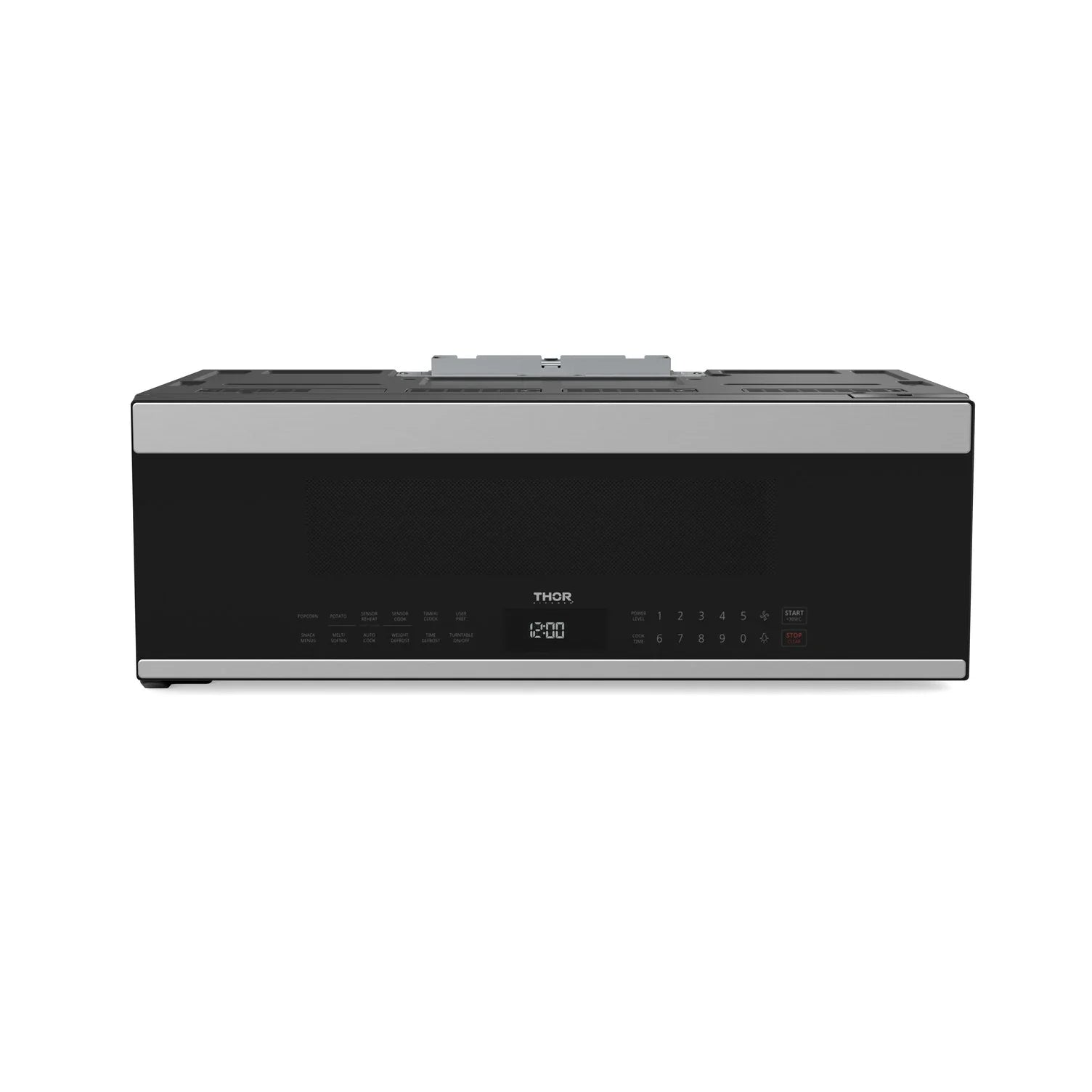 Over-the-range microwave oven front view in black with control panel