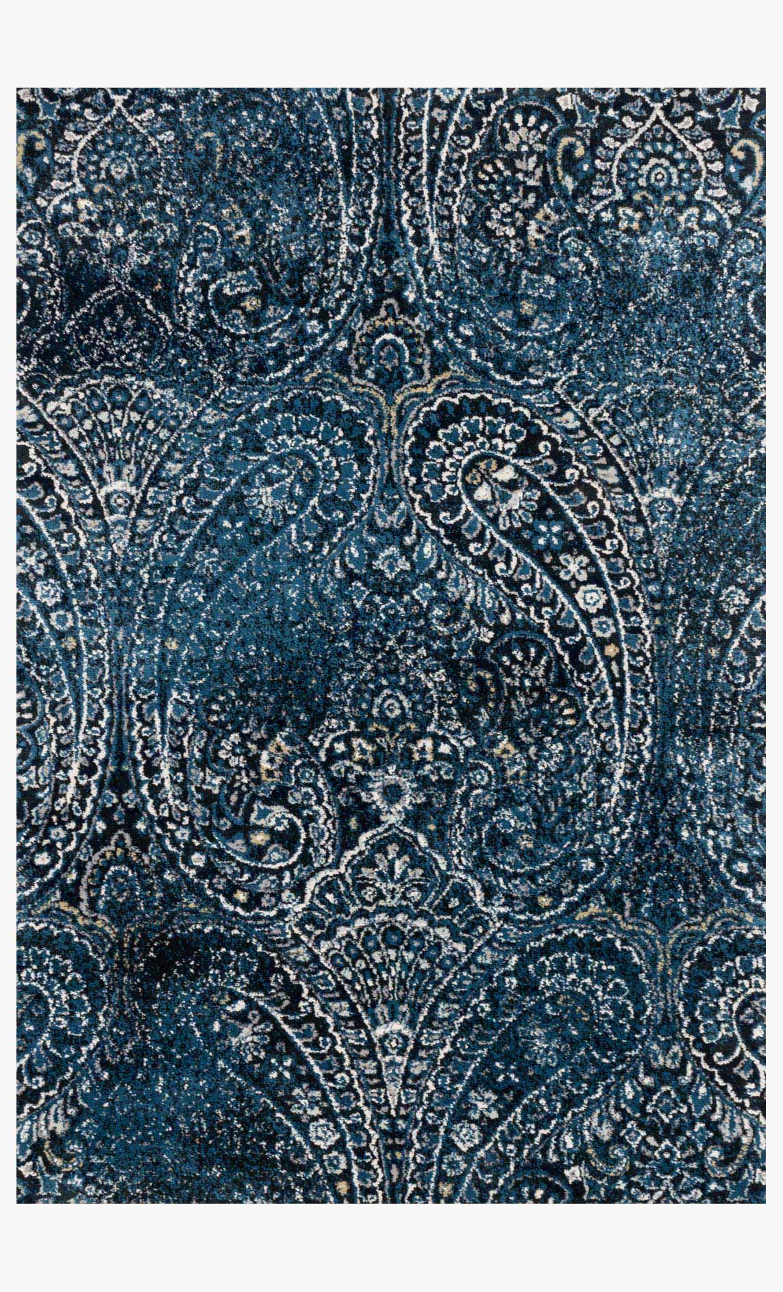 Transitional power-loomed rug with navy and indigo paisley medallion pattern