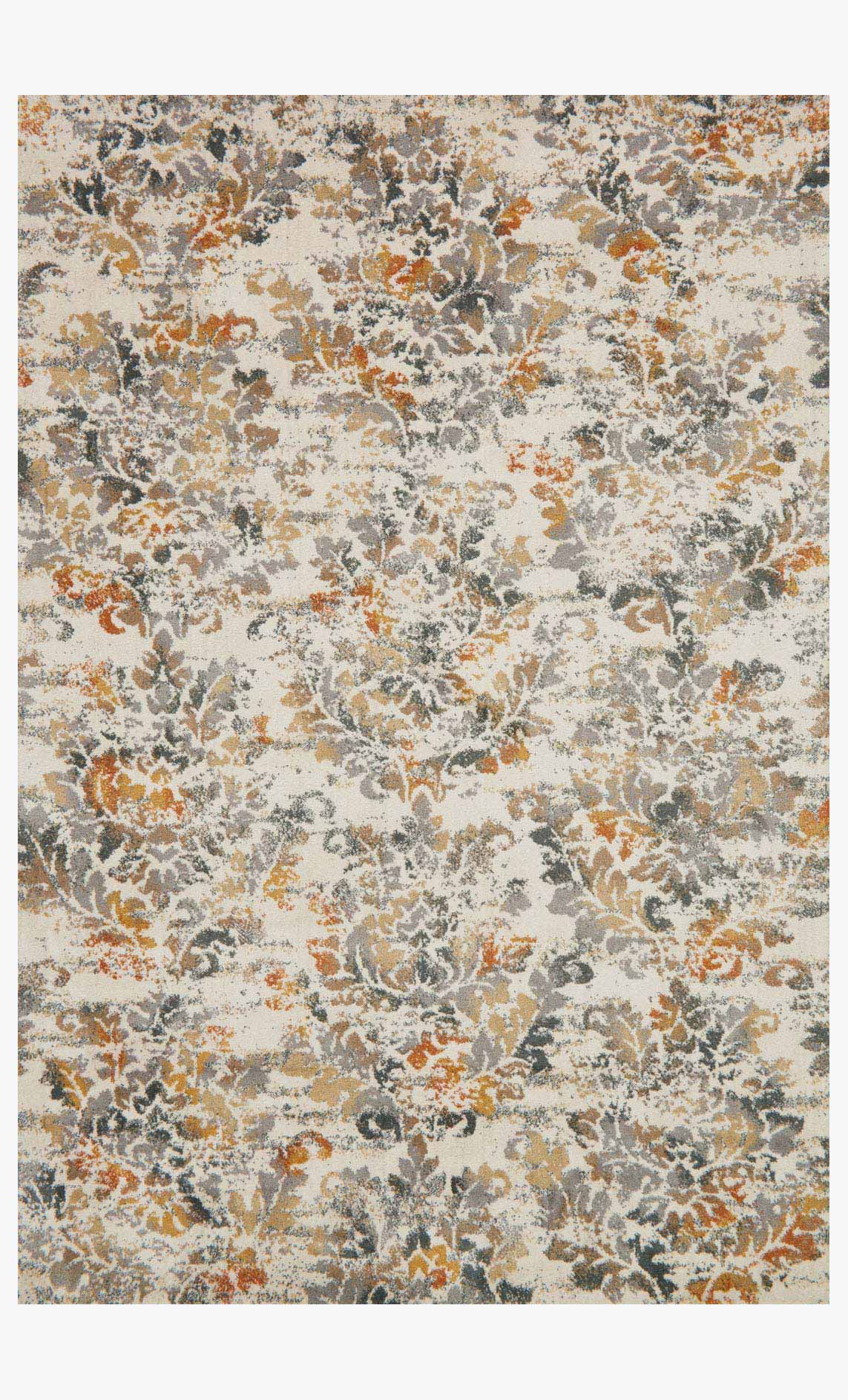 Transitional power-loomed rug with ivory, beige, gray floral abstract pattern